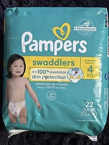 Pampers Swaddlers Diapers Size 4, 22-37lbs. 22 Count Active Baby Leakproof - Picture 1 of 2