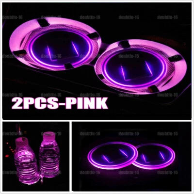 2x Pink LED Solar Cup Pad Car Accessories Light Cover Interior Decoration Light - image 1 of 4