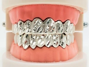 Silver w/ Nugget Cut Custom Fit 18k Yellow/Rose Gold Plated Real Grill Grillz - Picture 1 of 6