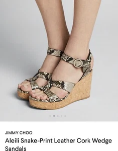 Jimmy Choo Aleili Wedge Sandal 8 1/2 Natural NWT - Picture 1 of 8