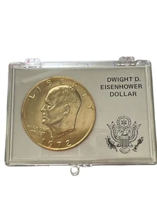 1972 Eisenhower Dollar Coin No Mint Mark With Protective Kisslock Case - Picture 1 of 3