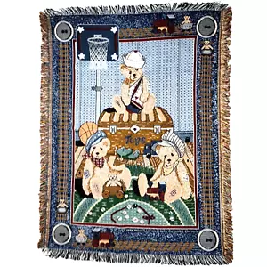 New 1996 Priscilla Hillman Teddy Bear Tapestry Throw Blanket Afghan Sports 39x50 - Picture 1 of 6