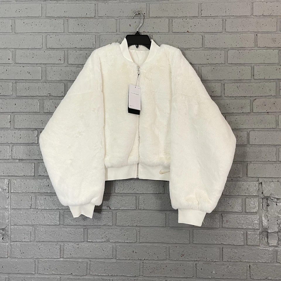 Womens Size S Nike Reversible Faux Fur Satin Bomber Jacket FB8692-133 Small