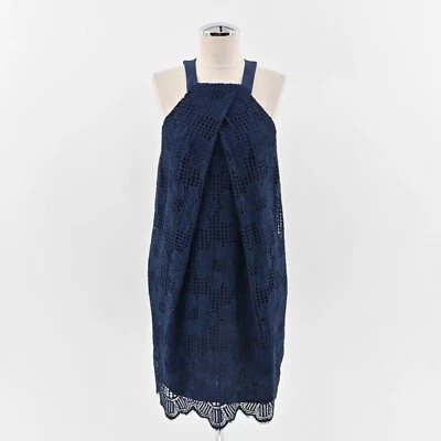 Vestido TRINA TURK Talla 2 Azul Marino Índigo Felisha Mezcla Seda Sin Mangas Cambio Festoneado Foto 1 de 4