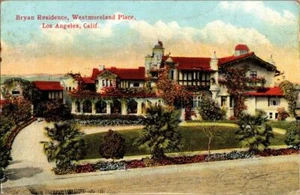 Vintage Bryan Residence Westmorland Place Los Angeles CA Postcard Cryptic Msg - Picture 1 of 1