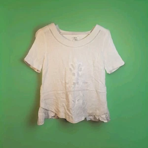 Esley women's Embroidered Short Sleeve Boho Top Sz M Ivory Flowy 100% Cotton - Picture 1 of 2