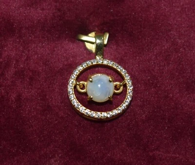 Pavé di Diamanti 925 Argento Sterling Opale Gemma Placcato Oro Donna Ciondolo - Immagine 1 di 4