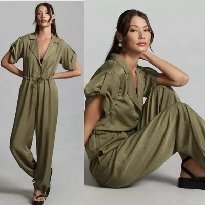 Mono Heidi Anthropologie Pequeño Verde Oliva Cintura Corbata Talla XS Foto 1 de 4