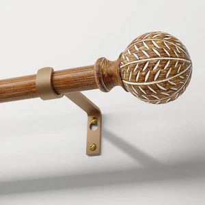 Imitation Wood Grain Ball Curtain Rods for Windows 72 to 144 Inch,1 Inch Heav... - Picture 1 of 9