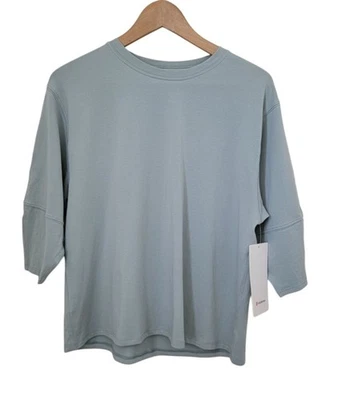 Top Lululemon L.A Relajado Manga 3/4 Cuello Redondo Algodón Pima Plateado Azul Para Mujer 4 Foto 1 de 4