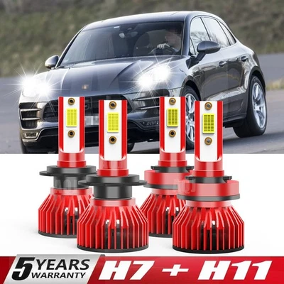 For Porsche Macan 2015-2016 4x H7 H11 LED Headlight Light Bulbs Kit 6000k — 第 1/4 张图片