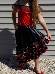 CostumesUSA Girls Spanish Flamenco Dress Red & Black Size Large 12-14 - Picture 1 of 8