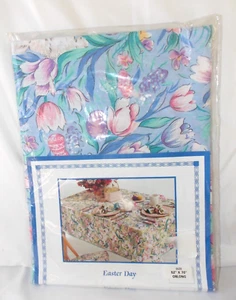 New Easter Day Bardwill Tablecloth Rabbits Flowers 52" x70" Oblong Blue Base - Picture 1 of 6