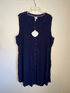 Knox Rose Women's 2X Navy Blue Sleeveless Smocked Button-Down Dress NEW - Picture 1 of 7