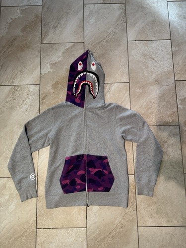 A BATHING APE (BAPE) (BAPE) UNA SCIMMIA DA BAGNO FELPA CON CAPPUCCIO TAGLIA LARGE GRIGIO