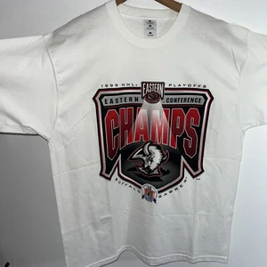 Vintage 1999 Buffalo Sabres NHL Eastern Conference Champions White Tshirt Large - Picture 1 of 10