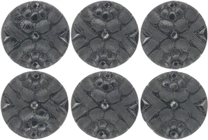 C1890s Antique Victorian Black Glass Floral Geometric Daisy Flower Button LOT 6 - Picture 1 of 13