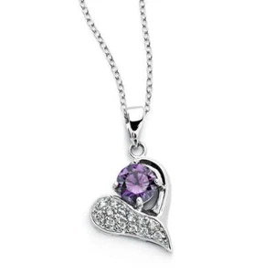 Collar Corazón Púrpura Plata Esterlina 925 Piedra Transparente CZ Colgante Amor Bonito - Imagen 1 de 1