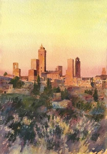 NEW ORIGINAL ALAN REED San Gimignano Sunlight Tuscany italy Watercolour PAINTING - Picture 1 of 1