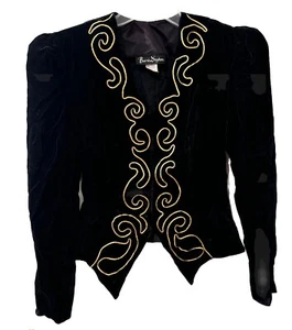 Vtg Barrie Stephens Velvet Blazer Black Gold Puff Sleeves Women’s Sz 10 Holiday - Picture 1 of 12