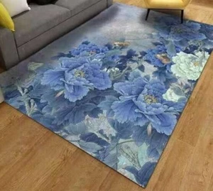 Teppich 200x300 cm Kurzflor, Modern Design , Blumenmuster, Blau - Bild 1 von 6