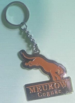 Meukow Cognac Leaping Panther Cat Cougar Metal Fob Key Ring Vintage FREE Ship - Image 1 of 4