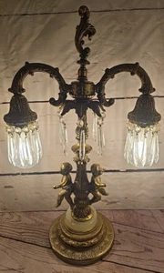 EF & EF Industries Hollywood Regency Brass Cherub Crystal Lamp - Picture 1 of 22
