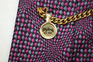 Neck Tie VTG Lilly Dache 60s 70s Psychedelic Magenta Plaid Woven Silk 57 x 3.25" - Picture 1 of 8
