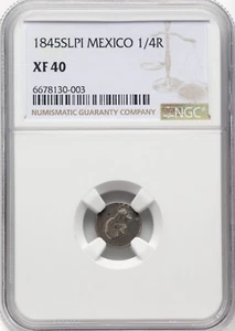 Mexico - 1845 S.L.Pi 1/4 Real - NGC XF40 - EXTREMELY RARE - ONLY 4 KNOWN TO NGC - Picture 1 of 2
