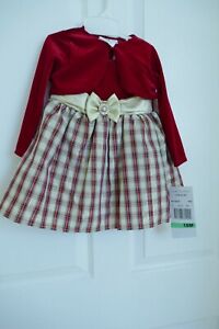 NWT Rare Edition Baby Girl Red Velvet 3 pcs Jacket and Dress set 18 Months