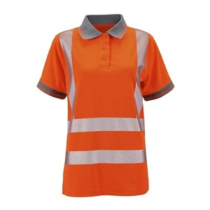 Ladies Hi Vis Birds Eye Short Sleeve Reflective Tape Safety Security Polo Shirts - Picture 1 of 6