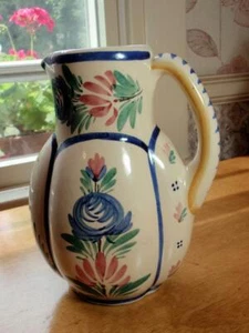 HB Quimper Pottery Breton Man & Floral Pitcher 8.5” - Picture 1 of 1