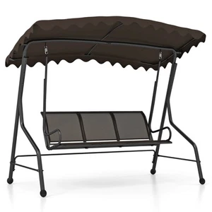 3-Seat Outdoor Swing, Porch Canopy Swing w/ Adjustable Shading Breathable Seat - Picture 1 of 10