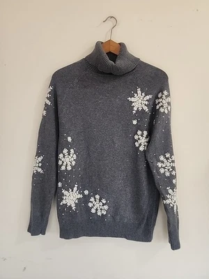 Suéter cuello alto copo de nieve gris talla M de Eddie Bauer Collectibles para mujer  Foto 1 de 4