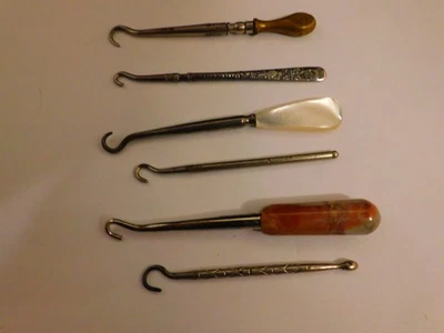 Limpio Lote De Colección De 6 Ganchos Pequeños Botón Para Zapatos o Guantes Madreperla Mármol ++ Foto 1 de 4