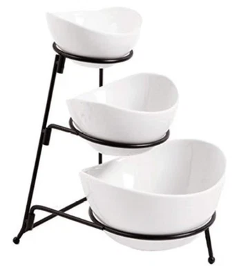 Conjunto de tigela oval branca Partito Bella 3 camadas com rack de metal mais grosso dobrável - Imagem 1 de 4