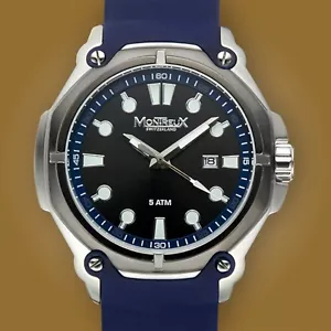 NEW Montreux 0546M Men's Ellington Watch Black Dial Blue Sillicone Watch hipster - Picture 1 of 2