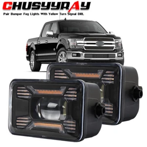 Pair Bumper Fog Lights With Yellow Turn Signal DRL For 2015-2020 Ford F150 - Picture 1 of 10