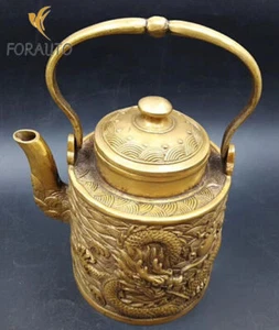 Chinese antique brass carved dragon teapot furnishing articles - Picture 1 of 6