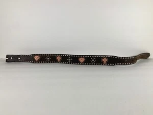 Nocona Belt Girls Sz 18 Brown Leather Rhinestone Pink Heart Cross No Buckle - Picture 1 of 6