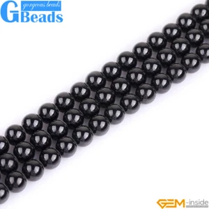 Natural Black Spinel Gemstone Round Beads For Jewelry Making Free Shipping 15" - Picture 1 of 30