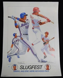 Slugfest Darryl Strawberry Eric Davis Signed 18x24 Lithograph JSA Authenticated - Picture 1 of 5