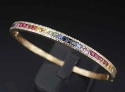 Brazalete Brazalete 8 Ct Princesa Simulado Multi Piedras Preciosas Real Plata de Ley 925 Foto 1 de 4