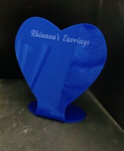Personalised Earring Stand Display Holder..Heart Shaped Acrylic In Blue