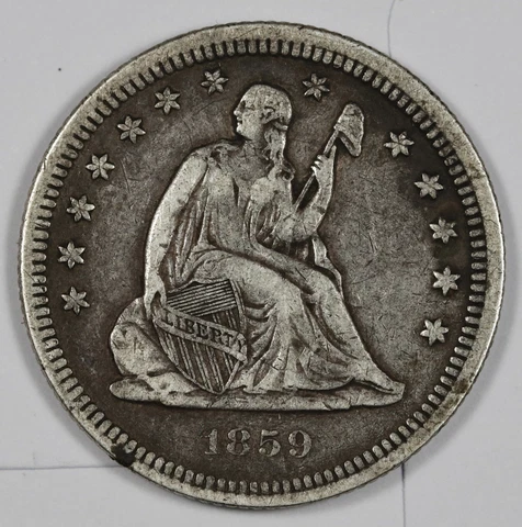1859 Seated Liberty Quarter.  Natural Uncleaned.  XF.  187169 Cover