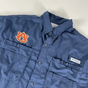 Auburn Tigers Fishing Button Down Up Shirt Adult Large Blue Columbia PFG Mens - Picture 1 of 15