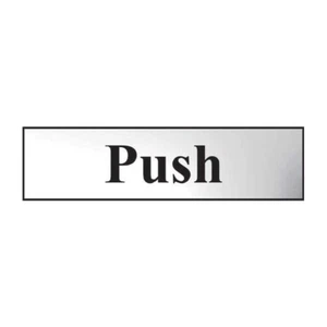 Push Sign Self-Adhesive PVC Chrome Effect Black lettering 200mm x 50mm - Picture 1 of 2