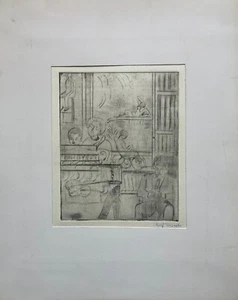 Radierung Impressionist NR57 Rolf Diener Interieur Figuren Menschen Musik Kunst - Bild 1 von 6