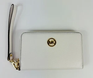 Michael Kors Fulton Zip Wallet Large  Leather White Womens New - Picture 1 of 6