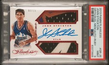 2013-14 Flawless John Stockton Game Worn Patch On Card Auto Ruby /15 PSA 9 Mint